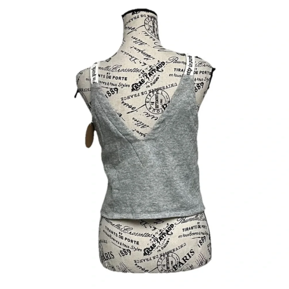 ESSUE Grey Terry Knit Lace Up Crop Top Women’s Small | Boho Beachy Y2K Peasent